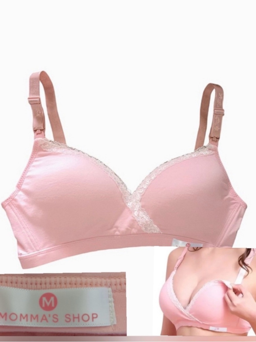 Momma’s Shop - Black Nursing Bra with Lace Trim